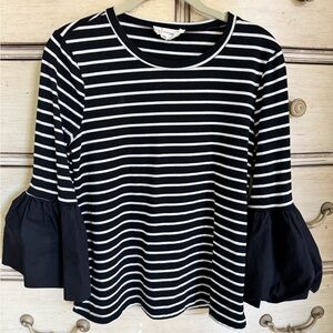 Anthropologie Black and White Boxy Long Sleeve Tee